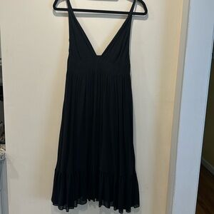 J. Crew Black Silk midi dress with spaghetti straps and V neck A line ruffle 4